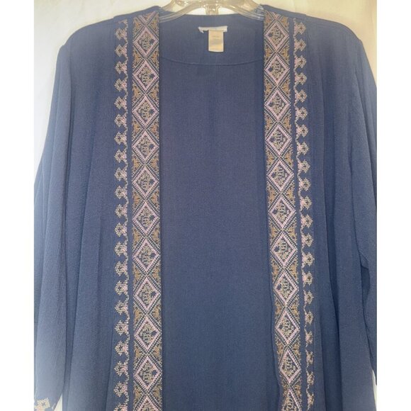 J. Jill Women’s Blue Embroidered Gauzy Open Kimono Cardigan One Size - Picture 2 of 9